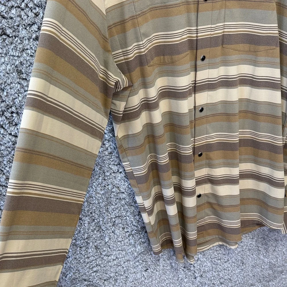 Flylow Men’s Striped Button-Up Shirt Stretch Snap Lightweight Tan Brown XL - Picture 3 of 9